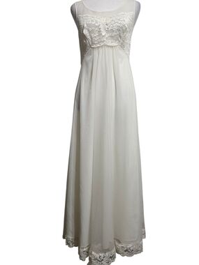 Shadowline Petites Vtg White Lace Nightgown Maxi Dress Bridal Lingerie Sz S